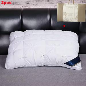 TEMU 2개입 통기성 쿨링 베드 베개 세트 | 1베개 + 1선물백, 인체공학적 경추 & 척추 지원, 배/옆으로 자는 사람을 위한 부드러운 쿨링 코어, 세탁기 사용 가능한 럭셔리 침구, 호텔용