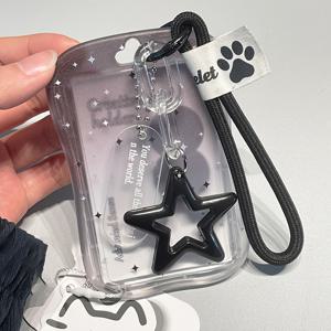 TEMU 2D 인스 스타일 허리형 카드 홀더 (별 장식 & 넥 스트랩 포함), 학생들을 위한 귀여운 ID 배지 홀더