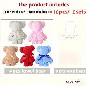 TEMU 그녀/남자를 위한 선물 16개 귀여운 웃는 곰돌이 수건 선물 세트 (투명 포장) - 부드러운 원단 샤워, 결혼식, 생일, 크리스마스, 베이비 샤워 및 파티 답례품에 적합 - 사랑스러운 웃는 곰돌이 얼굴 디자인, 대량 수건