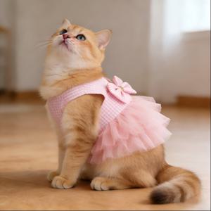 TEMU 다양한 강아지와 고양이용 여름 스트랩 메쉬 시폰 핑크 귀여운 파스텔 원피스