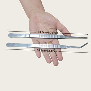 TEMU 대형 핀셋 1개, 직선 핀셋 1개 + 곡선 핀셋 1개 포함 2개 세트, 다기능 스테인리스 스틸 핀셋, 긴 클램프 헤드, 그립 도구, 수동 도구, 재배 관리, 수족관 유지 보수 및 가정 또는 사무실 사용에 적합