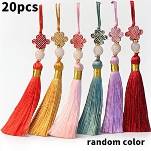TEMU 구슬 및 폴리에스터 코드가 있는 중국식 수生活結 술 참 20개 - 수제 구슬 매듭, 웨딩 장식, DIY 공예, 책갈피, 주얼리 제작용, 가정 장식용 멀티 컬러 코드 술, 웨딩 책갈피, 책 페이지 홀더용