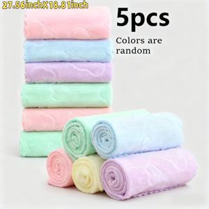 TEMU 27.56인치 x 18.81인치/5개 세트 귀여운 만화 곰돌이와 꽃 엠보싱 타월, 부드럽고 흡수성이 뛰어난 속건성 페이스 타월, 우주 테마 폴리에스터 소재, 남녀 모두에게 적합한 고품질 선물, 가정 및 야외 사용에 적합