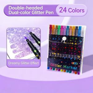 TEMU 24색 이중 헤드 글리터 펜, 빠르게 마르는 풀 같은 잉크 - 스크랩북킹, 카드 제작, 저널링, 페인팅용 극세필 팁투베이스 - 및 용품을 위한 글리터 마커 세트, 24색 이중 헤드 컬러펜