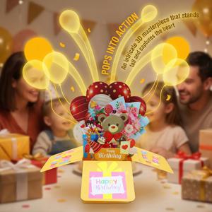 TEMU 귀여운 3D 봉사 곰 카드 1개. 생생한 풍선과 곰 장식 장면이 특징이며, 아늑한 홈 생일 파티 디스플레이에 완벽합니다. 고품질 3D 레이저 장인 정신으로 제작되었으며 남녀 모두에게 적합합니다.