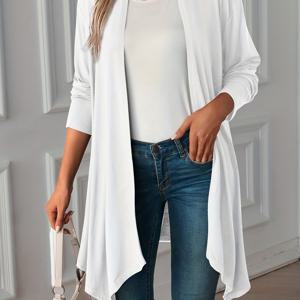 TEMU 플러스 사이즈 우아한 가디건, 여성용 플러스 솔리드 롱 슬리브 비대칭 헴 오픈 프론트 코트