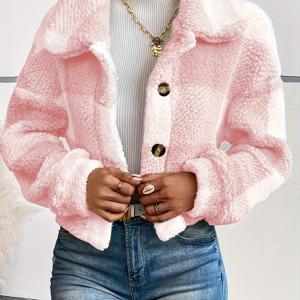 TEMU 패턴 버튼 프론트 테디 코트, 다용도 롱 슬리브 겨울 열선 아웃웨어, 여성 의류