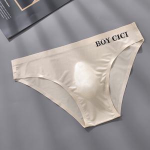 TEMU 남성용 얇은 통기성 좋고 편안한 레터링 스포츠 및 피트니스 섹시한 투명 에그랩 아이스 실키 로우 웨이스트 삼각형 속옷 1개입 패키지