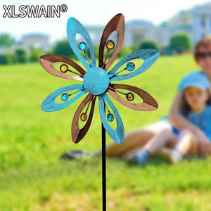 TEMU XLSWAIN Orchid Wind Turbine - 블루 & 골든 메탈 정원 장식, 6개의 생생한 꽃잎, 내구성 있는 야외 바람으로 작동하는 스피너, 파티오, 정원, 또는 정원 장식, 정원 바람 스피너, 정원 장식, 꽃 디자인, 날씨에 내성을 가진 장식