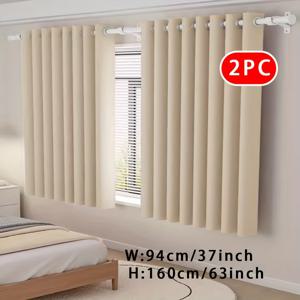 TEMU 고급 커튼 [2개 패널] 우아한 폴리에스터 드레이프, 침실, 거실, 창문 장식용 | 그로멧 스타일 37 인치, 그레이