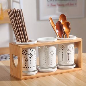 TEMU 창의적인 세라믹 젓가락 거치대 - 포크, 숟가락 및 기타 주방 도구용 다기능 주방 도구 정리대, 배수구 포함
