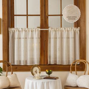 TEMU 린넨 주방용 짧은 커튼 1/2개, 일본식 짧은 커튼, 러스틱 스타일 로드 포켓 커튼 세트 - 드레이퍼리 1겹 및 카페 커튼 2겹 포함, 주방, 카페, 거실에 적합
