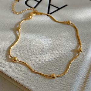 TEMU 누오시안 여성용 조절 가능한 18K 금도금 스네이크 체인 발찌 - 304L 스테인리스 스틸 볼 참 주얼리, 무석재, 일상 & 휴가용, 사계절 다용도 발 장식품, 세련된 마감