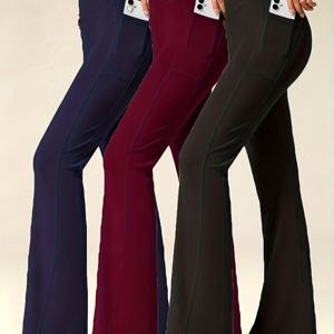 TEMU 여성용 하이웨이스트 요가 와이드 레그 팬츠 3피스 세트. 플레어 디자인과 과일처럼 부드러운 힐링 라인으로 매력적인 바닥라인을 연출합니다.