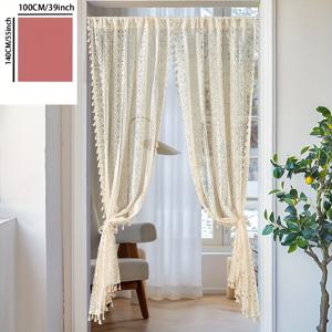 TEMU 2pcs 우아한 베이지 레이스 커튼 - 스타일, 세밀한 꽃 패턴이 있는 반투명 폴리에스테르, 프랑스 문 및 창에 이상적, 룸 액센트|우아한 창 장식|내구성 있는 레이스 커튼, 거실용 커튼