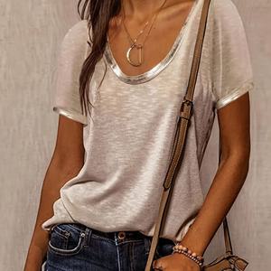 TEMU 우아한 여성 캐주얼 반팔 라운드넥 티셔츠