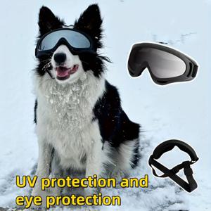 TEMU 강아지용 안경, UV 차단, 바람 방지, 먼지 방지, 김서림 방지 기능 제공, 조절 가능한 리드줄 장착, 중간 크기 이상 강아지에게 적합