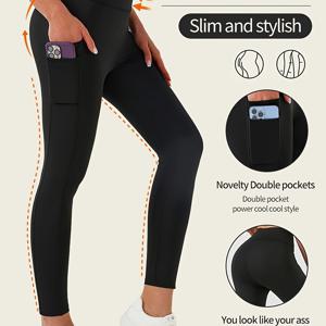 TEMU 여성용 하이웨이스트 레깅스 - 사이드 포켓, 허리라인 조절 힙업 7/8 길이 팬츠, 중압력 솔리드 컬러 비투명 소재, 라운지웨어 & 사계절 착용, 스타일리시 바텀즈, 통기성 원단, 팬츠 애호가용