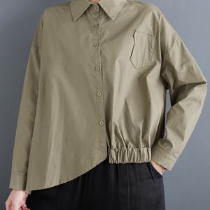 TEMU 일본 스타일 게으른 스타일 간편한 탄성 밴드 비대칭 디자인 셔츠 캐주얼 루즈핏 긴팔 상의