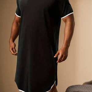 TEMU 남성 파자마 - 봄, 가을, 여름용 반팔 라운드넥 루즈핏 파자마, 통기성 좋은 부드러운 파자마, 세탁기 사용 가능, 남성 캐주얼 핏 라운지웨어, 편안한 파자마