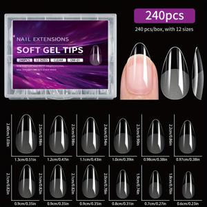 TEMU 240개 소프트 젤 네일 팁 - 아몬드 쉐이프 짧은 프레스온 네일, 반매트 & 광택 마감, 얇은 앞면/두꺼운 뒷면 디자인, 투명 인조네일 (여성 및 남성용), DIY 매니큐어, 쉬운 적용