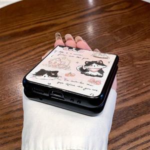 TEMU 휴대폰 케이스 - 귀여운 고양이 일러스트 및 텍스트 패턴 디자인, 삼성 Z Flip3, Z Flip4, W23 Flip, Z Flip5, W24 Flip, Z Flip6, Z Fold2, W21, Z Fold3, W22, Z Fold4, W23, Z Fold5, W24, Z Fold6 전용 삼성 폰 케이스 팔찌