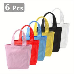 TEMU 다양한 색상의 재사용 가능한 미니 캔버스 토트백 6개 세트, 폴리에스터 쇼핑백, 도시락 박스, 휴대용 수납 파우치, 다용도 DIY 선물 가방