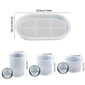 TEMU 4개/세트 실리콘 석고 몰드, 1개 타원형 트레이 실리콘 몰드 + 3개 원형 캔들 홀더 몰드 포함, DIY 아트 공예용 실리콘 레진 시멘트 콘크리트 몰드, 홈 데코