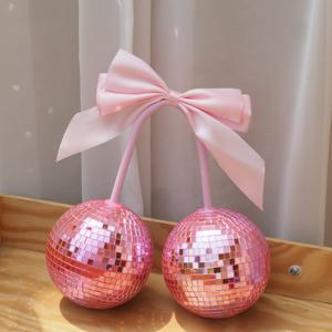 TEMU 보우노트 체리 디스코 볼 장식, 파티 및 홈 데코에 완벽, 보우노트 선물은 벽에 걸 수 있습니다, 체리 디스코 볼, 놀라운 장식이 있는 사랑스러운 선물 (핑크, 블루, 레드)