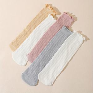 TEMU 어린이용 장筒 모기 퇴치 양말 5켤레 팩, 여름용 얇은 아기용 단색 통기성 메쉬 하이크루 양말