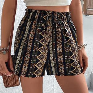 TEMU 여름 휴가 스타일, 탄성 허리 밴드가 있는 에스닉 프린트 루즈핏 반바지