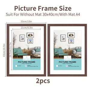 TEMU 2개, 목재 사진 프레임, Mat30*40cm/A3/A4 레트로 사진 액자, 블랙 클래식 사진 액자, 빈티지 나무 브라운 레트로 액자, 홈 벽 장식용 대형 포스터 액자, 데스크탑 디스플레이 액자, 고급 선물