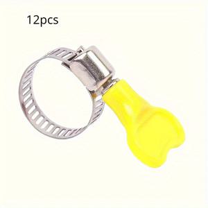 TEMU 인체공학적 노란색 플라스틱 손잡이가 있는 내구성 스테인리스 호스 클램프 12개 세트 - 배관 및 자동차 수리용 안전한 고정 온 클립