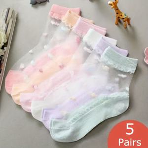 TEMU 여아용 귀여운 하트 패턴 양말 5켤레, 여름용 통기성 발한 흡수 크루 양말, 두꺼운 미끄럼 방지 짧은 양말, 강화된 밑창, 개학 준비 학생용 양말