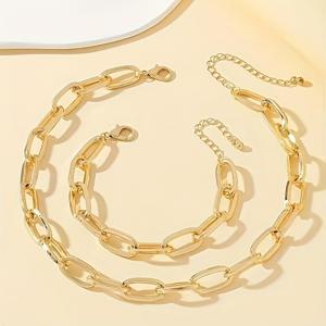 TEMU 유럽 및 미국 트렌디 O자형 버클 목걸이 및 팔찌 세트, 힙합 골든 스테인리스 스틸 초커 목걸이, 데일리 외출 및 축제 파티에 적합, 여성용 주얼리 세트를 위한 다용도 액세서리
