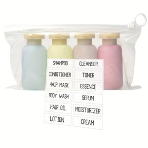 TEMU 4개 세트 여행용 로션 스퀴즈 병 + 보관 파우치 세트, 리필 가능한 플립 캡 병, 화장품용 누수 방지 샴푸 및 컨디셔너 용기