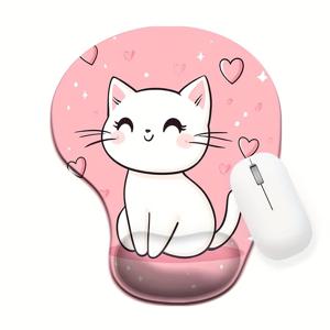 TEMU 젤 손목 지지대가 있는 인체공학적 게임 캣 마우스 패드 - 미끄럼 방지, 편안한 표면, 사무실 및 가정용