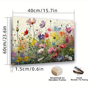 TEMU 2D 플랫, 2D 플랫, 액자형 가로 캔버스 벽걸이 그림, 멀티 컬러 플로럴 캔버스 그림, 나무 액자, 생생한 플로럴 프린트, 가정 및 사무실 장식, 거실, 침실, 주방에 적합, 그녀/그에게 예술적인 선물, 벽 장식