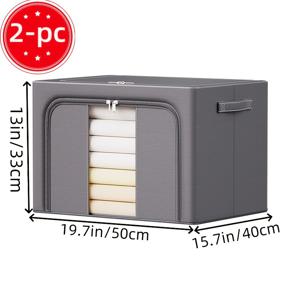 TEMU 투명 창문이 있는 대용량 독립형 접이식 수납 상자 2개, 두꺼운 스틸 프레임 | 내마모성 및 스크래치 방지 | 강화된 손잡이