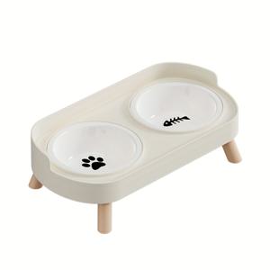 TEMU 새로운 고양이 그릇 더블 볼 반려동물 사료 접시, 방수 및 목 보호 기능 강아지와 고양이를 위한 물그릇