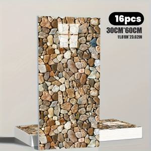 TEMU 16개입 Back to Nature, 빈티지 럭셔리 벽돌 패턴 벽지, 시각적 3D 효과, 침실용 인조 벽돌 장식 벽지, 방수 자가 접착, 산업, 상점 리모델링, 사무실, 거실 욕실용 두꺼운 벽 스티커