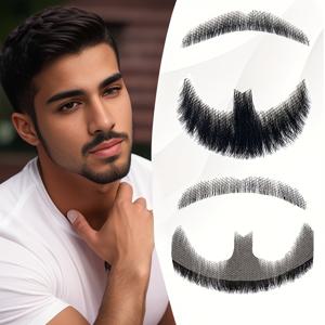 TEMU 리얼리스틱 인간 머리카락 풀 레이스 수염 & 콧수염 - 짧은 검은색 고트비드, 핸드타이드 얼굴 털, 조절 가능한 핏, 코스프레, 할로윈, 코스튬 파티용 (보이지 않는 수염)