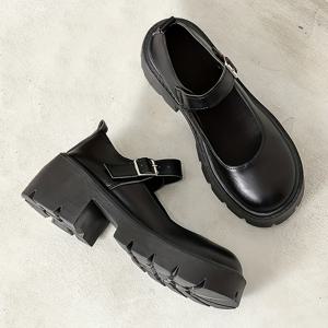 TEMU 블랙 빈티지 프렌치 스타일 플랫폼 메리 제인 여성 슈즈, 2025년 신상품, 스커트와 잘 어울림. 라운드토 클래식 캐주얼 신발, 봄 가을용. 심플하고 활용도 높은 플랫폼 패션 슈즈. 크로스보더 패션, 우아한 아카데믹 스타일 캐주얼 여성 로퍼, 여성 신발