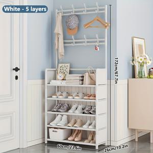 TEMU 독립형 코트 랙 - 59.99Cm 복도 신발 정리대, 4 또는 5개의 수납 공간, 8개의 이중 후크, 넉넉한 정리 공간 - 간편한 조립 필요, 거실, 욕실 및 복도 장식에 적합