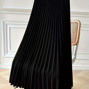 TEMU 우아한 여성용 플리츠 록 스커트 - 폴리에스터 논스트레치 기계 세탁 가능 솔리드 컬러 3계절 봄 여름 가을 캐주얼부터 포멀까지 활용 가능한 수직 주름 디자인, 귀여운 스커트, 비침 방지 원단