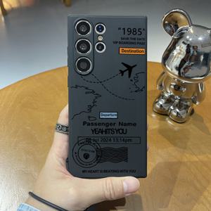 TEMU 휴대폰 케이스 - 비행기 스탬프 디자인의 블랙 폰 케이스, 삼성 모델 S25PLUS, S25, S24 ULTRA, S23 PLUS, S23, S22+, S21, S20 FE 및 NOTE20 Ultra와 호환, TPU 핸드 스트랩 포함
