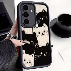 TEMU 휴대폰 케이스 - 삼성 갤럭시 A02 A03S A04 A05S A06 A13 A14 A15 A16 5G A21S에 적합한 검정색 대나무 귀여운 고양이 휴대폰 케이스, 만화 투명 미끄럼 방지 풀 커버 A22 A23 A24 A25 A32 A34 A35 A50 A52 A53 A54 휴대폰 케이스 A55 A73 S21 울트라 S22 플러스