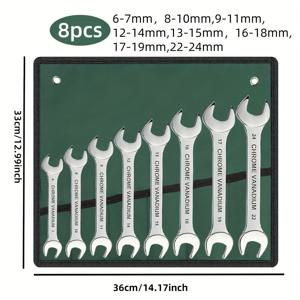 TEMU 8개 양방향 오픈 엔드 렌치 세트, , 자동차 수리 및 산업용 도구 (배관 작업)에 적합, 롤업 가방 포함. 가정 수리에 이상적. 각 렌치는 양쪽 끝에 다른 크기를 갖고 있어 하나의 렌치로 두 개를 대체할 수 있습니다.