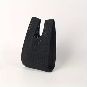 TEMU 1개 여성용 가벼운 니트 베스트백 - 통기성 오픈탑 접이식 디자인, 내구성 폴리에스터, 데일리 출퇴근, 여행, 학교, 캠핑용 솔리드 컬러 - 사계절 캐주얼 액세서리