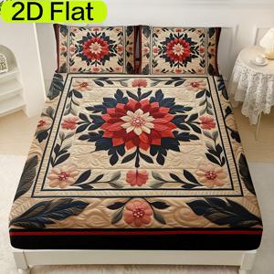 TEMU 정교한 꽃무늬 2D 평면 프린트 매트리스 커버 시트 세트 2/3개, 매트리스 커버 시트 1개 + 베개 커버 1/2개 (베개솜 미포함), 가정 및 기숙사용 HD 프린팅 침대 시트, 2D 평면